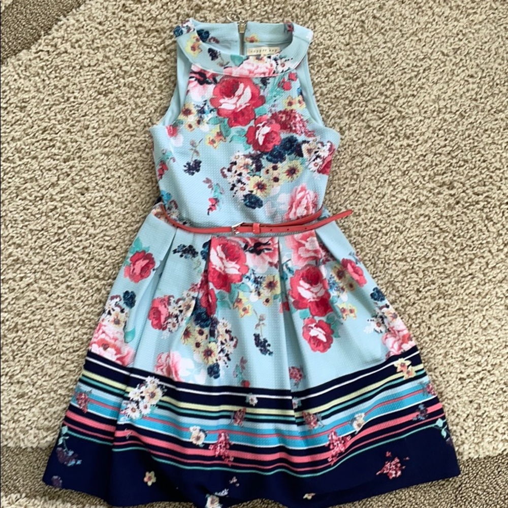 🎀Copper Key floral dress with pink belt🎀